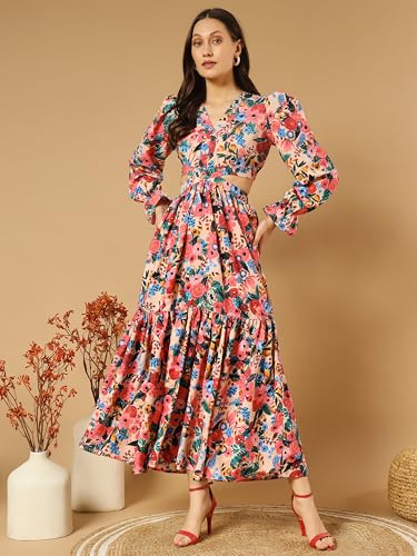 Image of OTABU | Effortless Elegance | Women's Floral Print Ruffle Sleeve Midi Maxi Dress | Effortless Elegance and Graceful Style