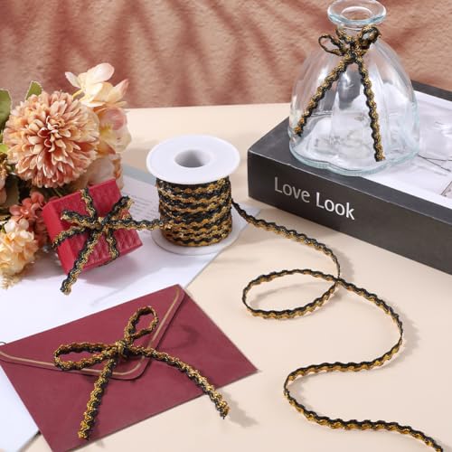 GORGECRAFT 15m x 5mm Wave Bending Fringe Trim Two-Color Sparkle Rick Rack Trim Black Gold Metallic Wire Braid Wavy Edge Lace Woven Webbing Ribbon for DIY Crafts Jewellery Making Hair Bow Gift Wrapping - Image 4