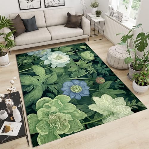 Tapis de salon antidérapant à poil ras doux vert olive - 2