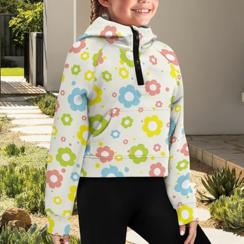 Girls Raglan Sweatshirts Cropped Hoodie Pullover Long Sleeve Hoodies with Pockets Casual Tops for Kids 5-14Y3