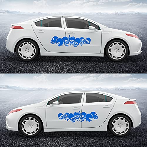 Image of Skull Pattern Auto Side Body Decals Sticker Skull Row Graphics Car Racing Sport Decoration Sticker Self Adhesive Vinyl Sticker 59.06'' x 15.75'', Blue