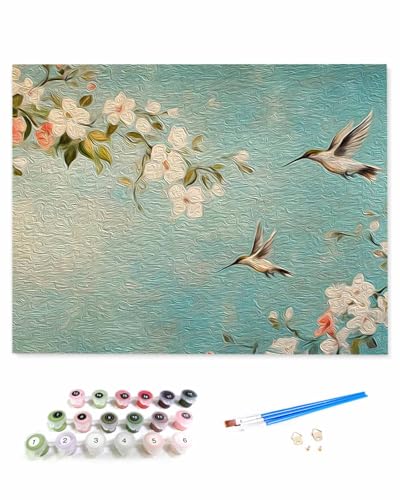 VamJump 数字油絵 手塗り 麻布の木目 生花 田園 春 油絵 鳥 DIY絵 初心者 時間をつぶす 壁飾り アートクラフト 絵画手芸キッ 絵の具をつける 塗りつぶし掛け 30x40cm