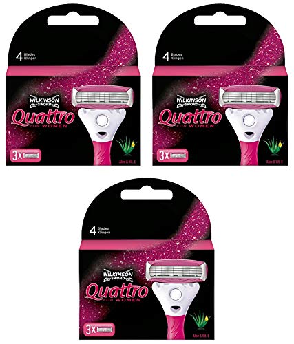 Wilkinson Sword Quattro Women | 9 cuchillas para piernas lisas, axilas y zona del bikini | Pack ahorro | suministro anual