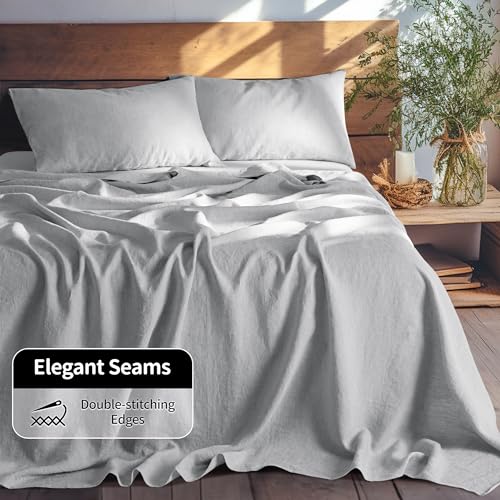 Image of LBRO2M 100% French Pure Linen Sheet Set 3Pcs, 16 inch Deep Pocket Twin XL