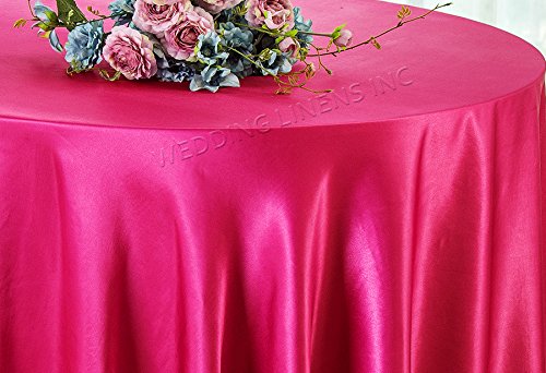 Wedding Linens Inc. 90" Round Seamless Satin tablecloths Table Cover Linens for Restaurant Kitchen Dining Wedding Party Banquet Events - Fuchsia