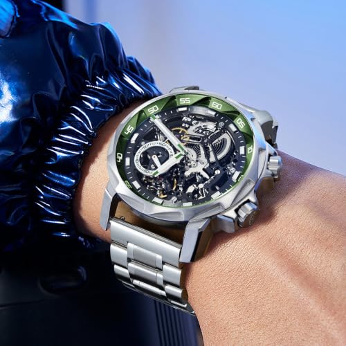 Image of FEICE FM511 Skeleton Auto Watch, Sapphire Luminous 5ATM Steel Strap.