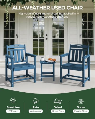 Image of Outdoor Patio Dining, All-Weather HDPE Chair Fade-Resistant, and Low Maintenance for Backyard, Garden, or Patio, Navy Blue