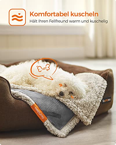 Feandrea wasserdichte Hundedecke, Sherpa Fleece Haustier Decke für Minihunde, Katzen, 73 x 63 cm, S, maschinenwaschbar, beidseitiger Sofabezug-Schutz, grau PPB029G01