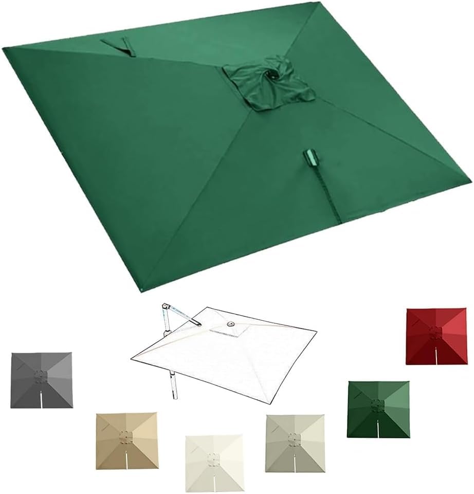 Replacement Canopy For 8-13ft Cantilever Patio Umbrella, Square Offset Umbrella Top Cover, Fade Resistant Fabric With 8 Ribs For Outdoor Shade Green 3x3m (10x10ft)