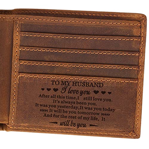 Fodiyaer Gifts for Husband-Personalized Engraved Leather Wallet Gifts Ideas for Men-Birthday Gifts, Christmas Gifts, Valentine, Anniversary, Wedding Gifts - Image 3