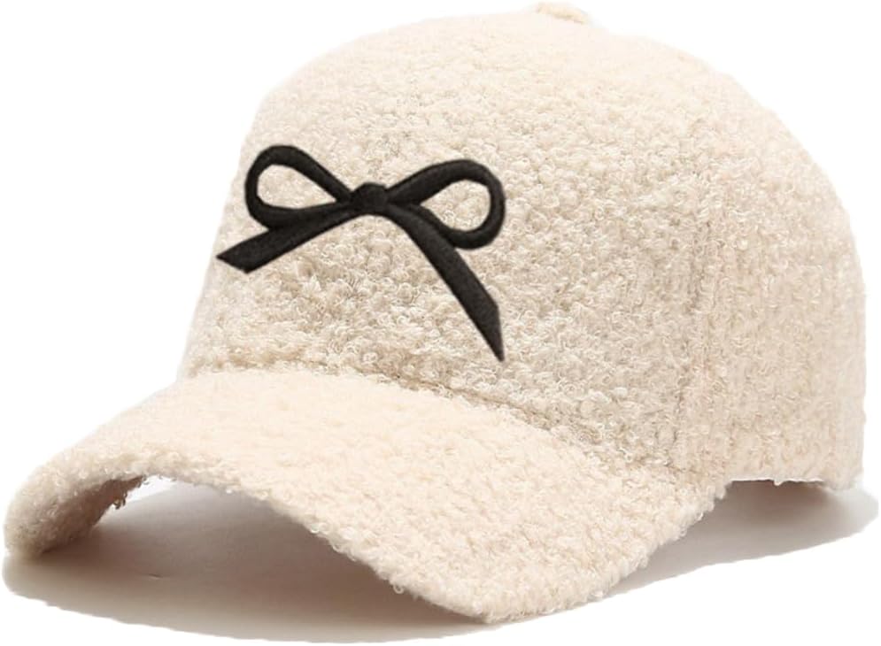 Avilego Winter Baseball Cap for Women Lamb Wool Solid Color Warm Baseball Cap for Outdoor Travel