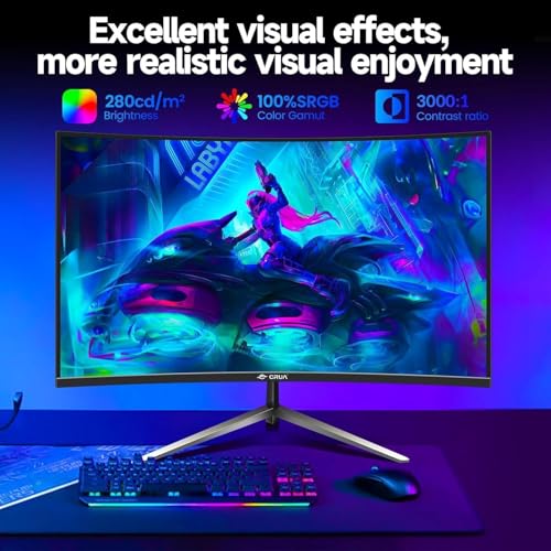 Monitor Gaming Curvo 27 Pollici 180 Hz/200 Hz, FHD 1080P 1800R Monitor PC, 1 ms GTG con FreeSync, Bassa Sfocatura di Movimento, Protezione degli Occhi, VESA, DisplayPort, HDMI,, FRCR270D200HZ - Monitor - Immagine 3