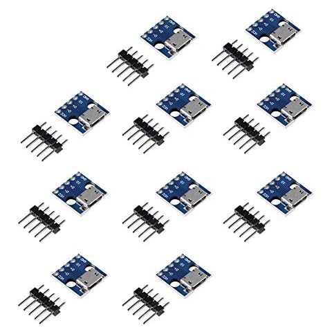 MELIFE 10pcs Female Micro USB to DIP 5-Pin Pinboard, 2.54mm Micro USB Type Interface Power Adapter Board 5V Breakout Module Cover
