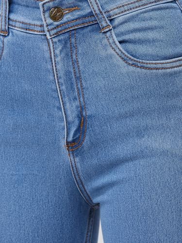 Image of Miss Chase Women's Skinny High Rise Cropped Fringed Hemline Detailing Stretchable Denim Jeans