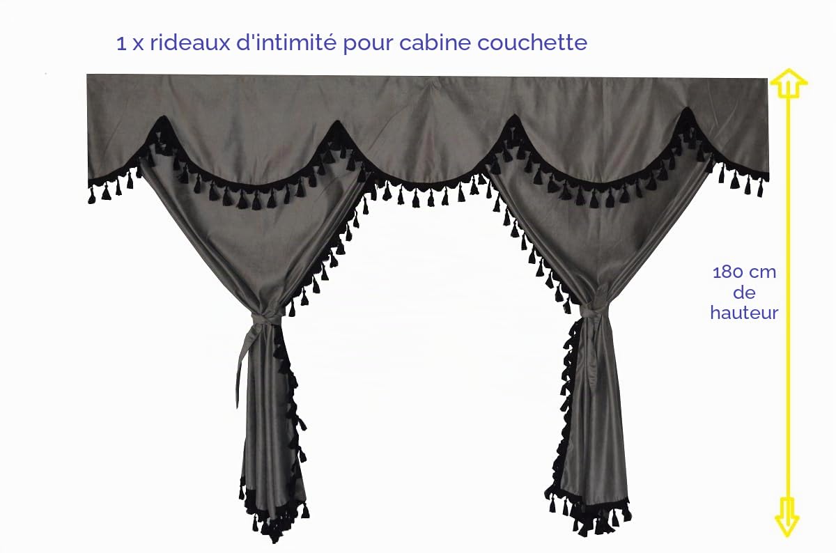 Generic Ensemble complet de rideaux gris avec passants noirs compatibles uniquement avec DAF Super Space – Cabines hautes et scania