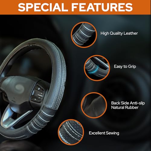 Image of CONTINENTAL [DuraGrip] O Type Large Size Steering Wheel Cover Build with Premium Vegan Leather Anti Slip Steering Cover.