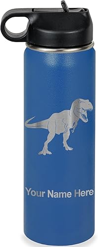 Vista 115 de LaserGram Botella de agua personalizada, dinosaurio tiranosaurio Rex, acero inoxidable de doble pared aislada al vacío con popote superior, regalo