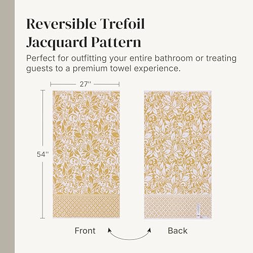 Image of Modern Threads 6 Piece Bath Towel Set - Bathroom Set with 2 Bath Towels, 2 Hand Towels, and 2 Wash Cloths - 100% Cotton, Super Absorbent & Extra Soft - Reversible Botanical Vine (Gold)