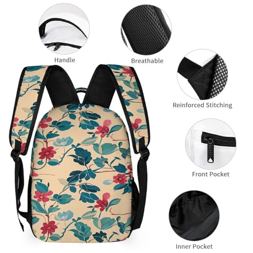 3Pcs Backpack Sets Floral Vine Print Travel Daypack 3 in 1 Lightweight Backpack Set with Lunch Bag And Cosmetic Bag3