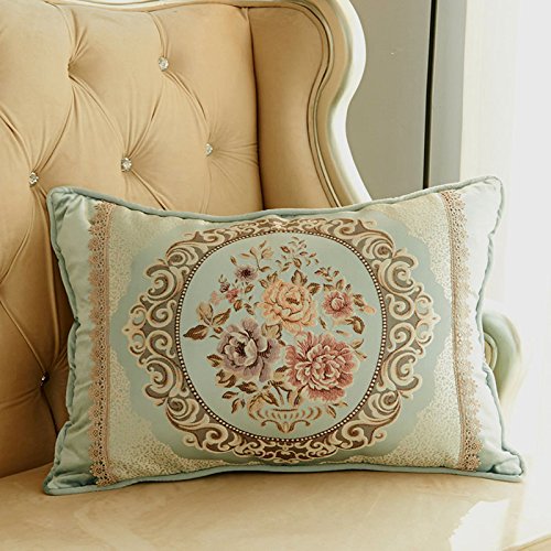 ChengBao European style living room sofa backrest cushion rectangular pillow covers with detachable core fabric,Normal manual error of about 2 cm,Long round national beauty and heavenly fragrance blue