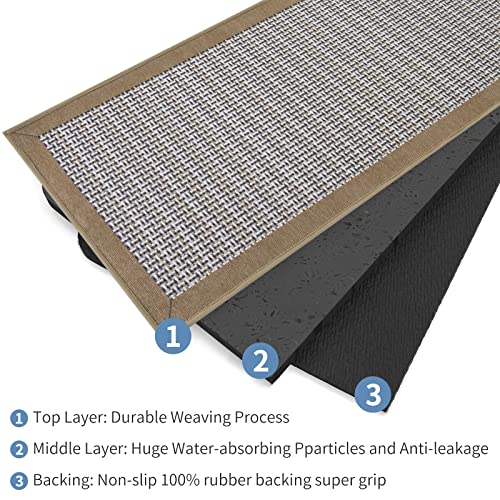 Kitchen Rugs And Mats Non Skid Washable,2 Pieces Set - Absorbent Rugs For Kitchen, Farmhouse Style With Rubber B Backing, Kitchen Floor Mats For In Front Of Sink (Light Brown, 20"X32"+20"X48") #TOP5