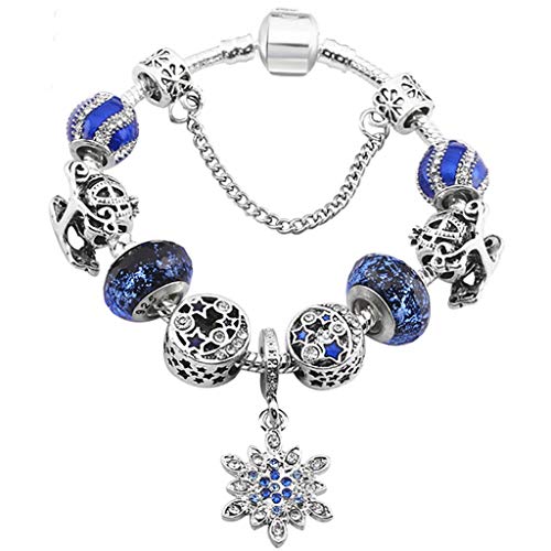 Preisvergleich Produktbild CHX Blaue weibliche Armband Legierung Schneeflocke Anhänger Kürbis Auto Glasperlen Armband Schmuck (Size : 20cm)