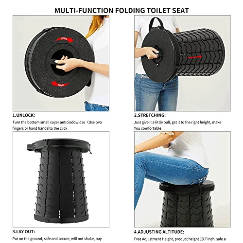 ALEVMOOM XXL Portable Toilet for Camping,880lbs Capacity,19.7" H Adjustable Portable Toilet with 7 Garbage Bags,Porta Potty for Adults,Collapsible Luggable Loo for Camping/Travel/Car/Hiking Black - Image 3