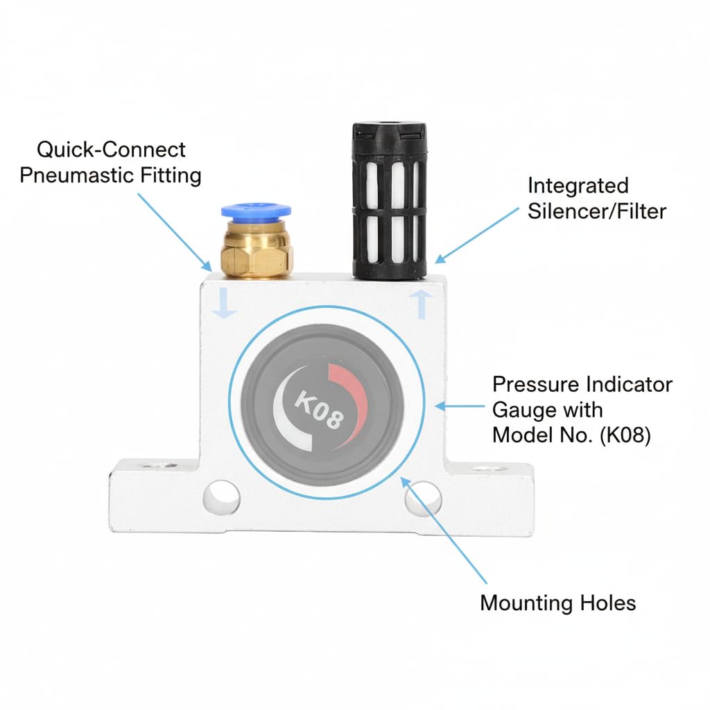 Pneumatic Air Vibrator, Ball Type Industrial Turbine Vibrator with Muffler, Aluminum Alloy Air Vibrator for Foundry Hopper Conveyor Silo, Adjustable Vibration Force and Frequency — Amazon image 3