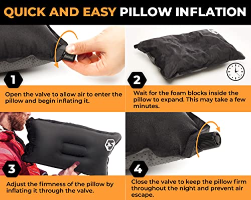 Foxelli Camping Pillow For Sleeping – Compressible Foam Camp Pillow For Backpacking, Inflatable Compact Travel Pillow, Portable Hammock Pillow #TOP3