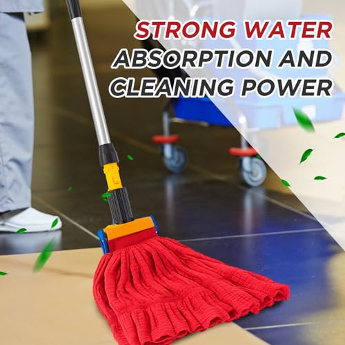 Image of Hushee 6 Pack Large Microfiber Tube Mop Heads 18 oz Heavy Duty Commercial Industrial Wet Mop Head Refill Reusable Machine Washable Looped End Mopheads for Hardwood, Tile, Laminate Floors (Red)