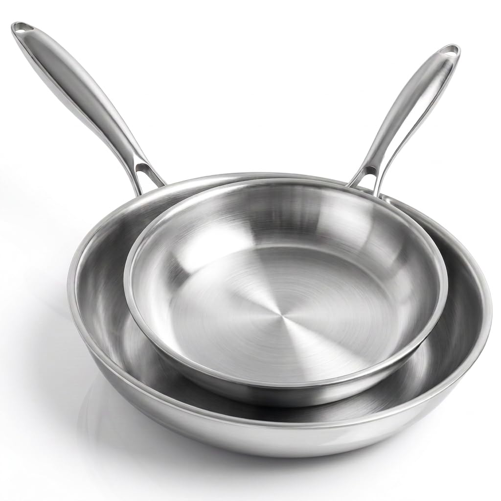 KIANGKIANG Stainless Steel Frying Pan Metal Handle, Uniform Heat Conduction, Universal Kitchen Cookware，20+28CM