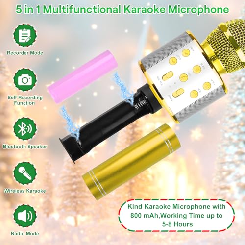 KEWUZY Drahtloses Bluetooth Mikrofon Karaoke, Mikrofon Kinder, Spielzeug Kinder, 5 in 1 KTV Karaoke Maschine Ab 3 4 5 6 7 8 9 10 11 12 Kind Geburtstag Geschenke