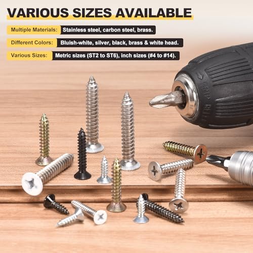 METALLIXITY 50Pcs (ST5x40mm) Tornillos para madera Phillips avellanados de acero inoxidable SS304 miniatura 5