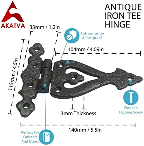 Akatva T Hinge Set - 4 Piece Gate Hinges For Wooden Fences Heavy Duty - Barn Hinges For Doors - Black Hinges – Hinges For Shed Door - Door Hinges Black Matte - Hinges Outdoor - Fence Strap Hinge Set #TOP3
