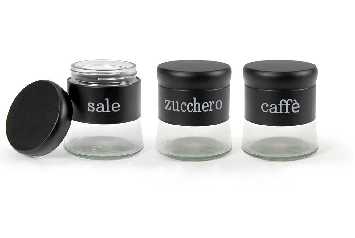 Maury's Set Da 3 Barattoli In Vetro Opaco Con Tappo Nero – 660 Ml Ciascuno – Perfetti Per Conservare Sale, Zucchero E Caffè