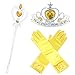 Produktbild GenialES 3Pcs Prinzessin Verkleiden Dress Up Handschuhe Gelb Diadem Zauberstab für Geburtstag Halloween Karneval-Partei Cosplay Mädchen
