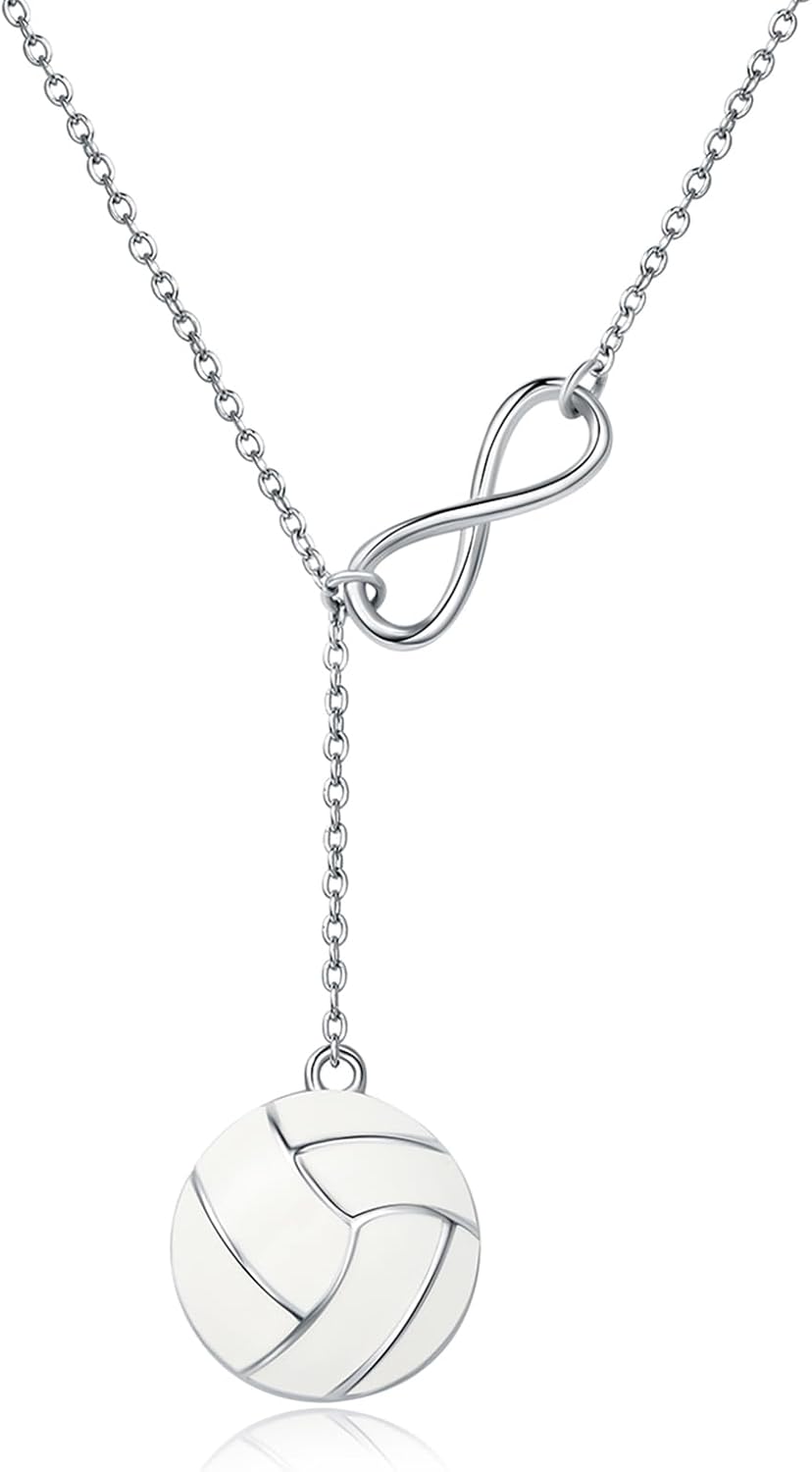 925 Sterling Silver Infinity Volleyball Necklace Pendant Jewelry Volleyball Gifts for Players Women Lover