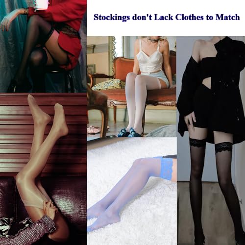 Image of Thigh High Stockings Lace Top, Women's Semi Sheer Sexy Stay Up Halloween Lingerie Thigh High Stockings
