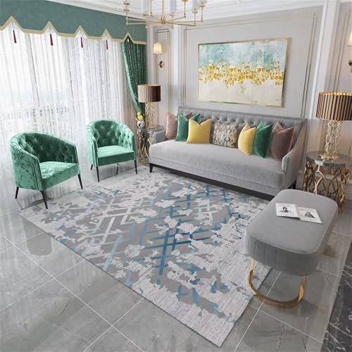 Tapis design salon au style minimaliste abstrait bleu moderne