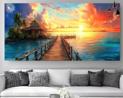 Diamond Painting Mer Coucher de Soleil 70x210cm Broderie Diamant