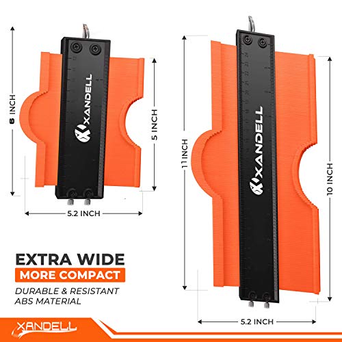 XANDELL Set Contour Gauge with Lock 10-5 Inch Duplication Create, Odd Shapes Perfect Instant Copy Tool, Copies Irregular Shapes + Ruler Measuring Tool Angle UPGRADED Adjustable Tightening Screw