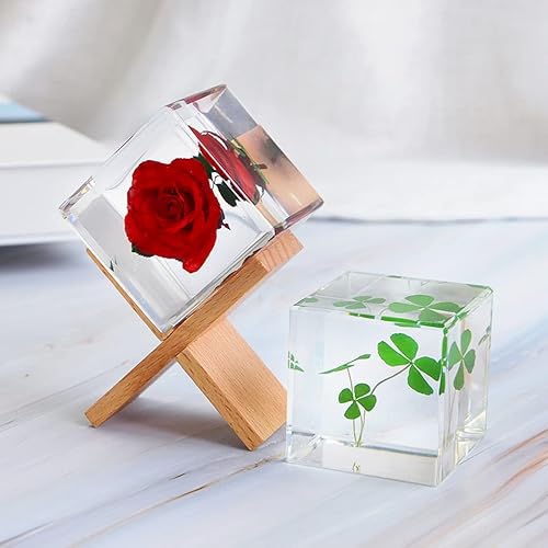 Miniatura 5 de FineInno Molde de resina de cubo transparente de 3.35 pulgadas con marco de madera, molde grande de silicona profunda, molde de fundición de epoxi