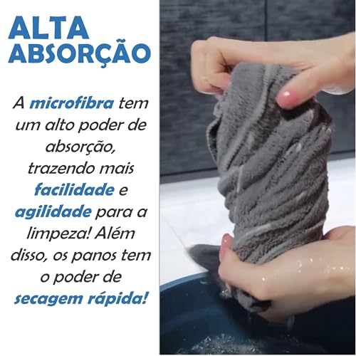 Kit Com 5 Panos De Chão Multiuso Premium De Microfibra, Alta Absorção, Secagem Rápida, Não Risca, Nã