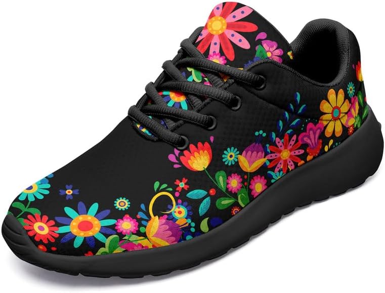Womens Floral Walking Shoes Love Heart Print Mesh Breathable Comfort Walking Sneaker Sports Athletic Training Tennis Shoes