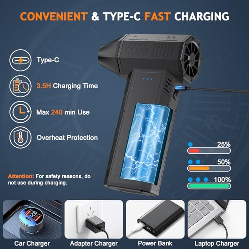 Compressed Air Duster - 180000RPM Powerful Electric Air Duster, 3 Gear Adjustable Cordless - image 6