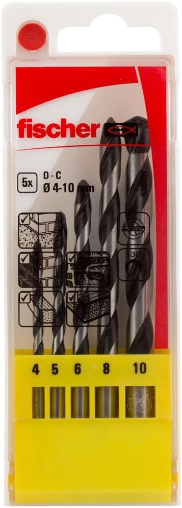 536606 Professional Drill Bit Set D-C for Wall SDX, Sizes 4-5-6-8-10 mm, Carbide Tip for Full Wall and Drilled Bricks, 536606