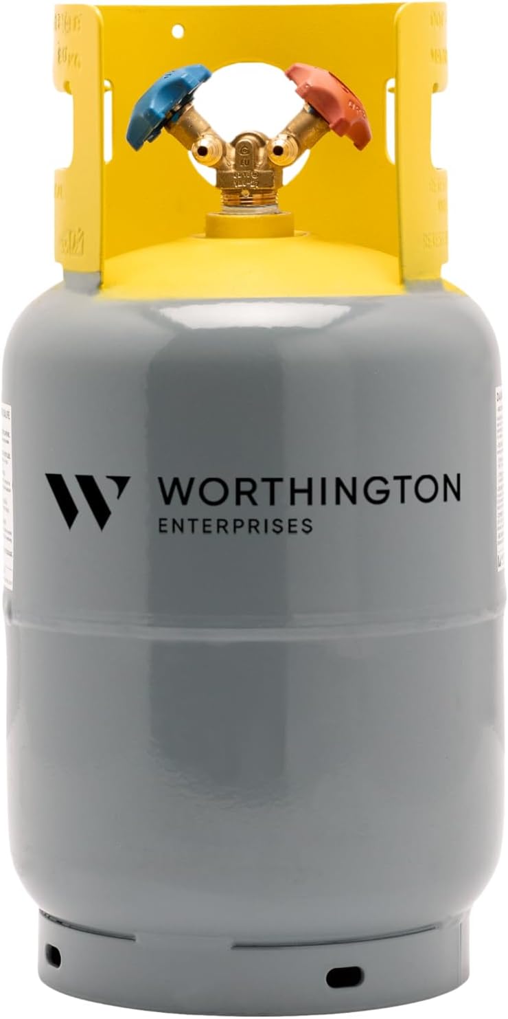 Worthington Refrigerant Recovery Tank, 30 lb – DOT-Approved Steel Cylinder with Dual Valves for R-410A, R-22, R-134a – High-Pressure, Reusable Recovery Tank for HVAC & Refrigeration Systems