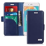 iPhone 7 Plus Case, FYY [RFID Blocking wallet] [Genuine Leather] 100% Handmade Wallet Case Credit Card Protector for iPhone 7 Plus Navy