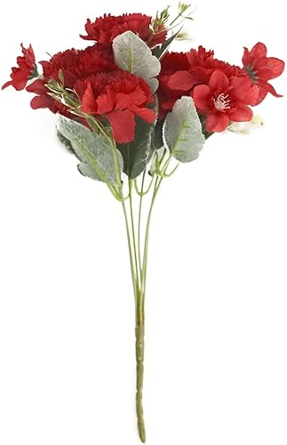 Miniatura 7 de Efavormart - Paquete de 3 ramos de flores de clavel de seda artificial roja de 14 pulgadas, arbustos de arreglos florales sintéticos