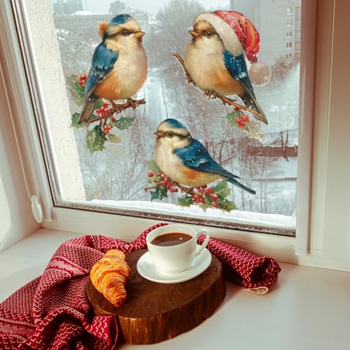 Vinilos decorativos Achang para pared con aves azules de Navidad miniatura 6